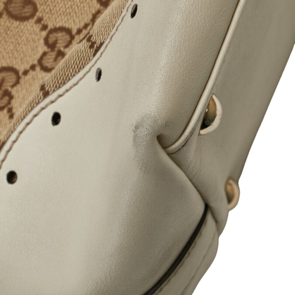 Gucci GG Canvas Handbag Tote Bag Beige Tan White Leather - Picture 6 of 7